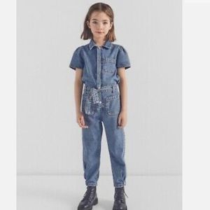 Zara Girls Snap Button Denim Jumpsuit Size 9 years